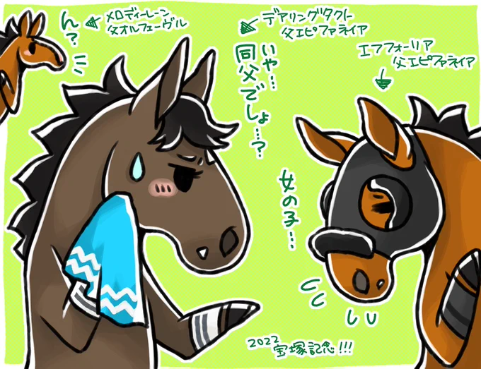 デアリングタクトちゃんとエフフォーリアくんが一緒に併走しててはわわ…となってたけど、お父さん同じでしたね…。 