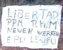 hung banner reading : « Libertad P.P.M. R.M.M. newen werken epu leufu »