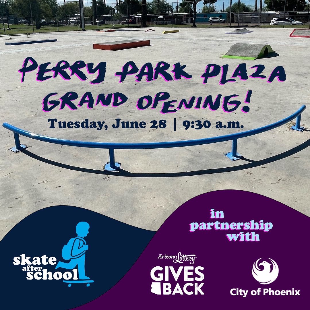 Skate After School (@sk8afterschool) on Twitter photo We built a new skate plaza in Phoenix with help from the <a href="/AZLottery/">Arizona Lottery</a> and <a href="/PhoenixParks/">Phoenix Parks and Recreation</a> — come out tomorrow morning for the grand opening! We built a new skate plaza in Phoenix with help from the <a href="/AZLottery/">Arizona Lottery</a> and <a href="/PhoenixParks/">Phoenix Parks and Recreation</a> — come out tomorrow morning for the grand opening!