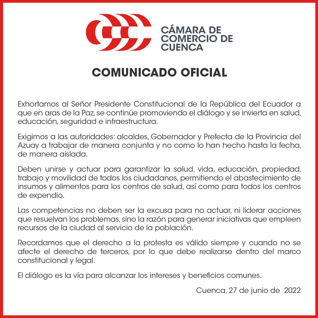 📢 Comunicado oficial de la <a href="/cccuenca/">Cámara de Comercio de Cuenca</a>