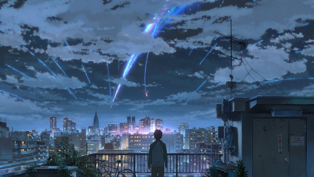 Sproinkz's tweet photo. @SkinSpotlights @BigBadBear_ They straight up copied the movie "Your Name" with that background wtf https://t.co/9UCXdYgYcb
