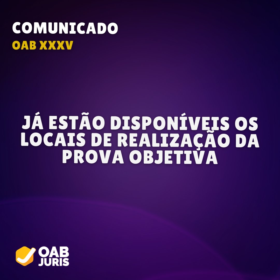 rede_juris's tweet photo. 🟣 Agora você, OABeiro, já pode descobrir onde você realizará #AÚltimaOABdaSuaVida

Clique no link a seguir para ter acesso: https://t.co/27UvZtDYwo

Inscreva-se no Aulão da Aprovação: https://t.co/luUmBqiV7Q
Sábado, 02/07, 8h15, GRATUITO e presencial na Rede Juris (Goiânia) https://t.co/xtyoC6GA5z
