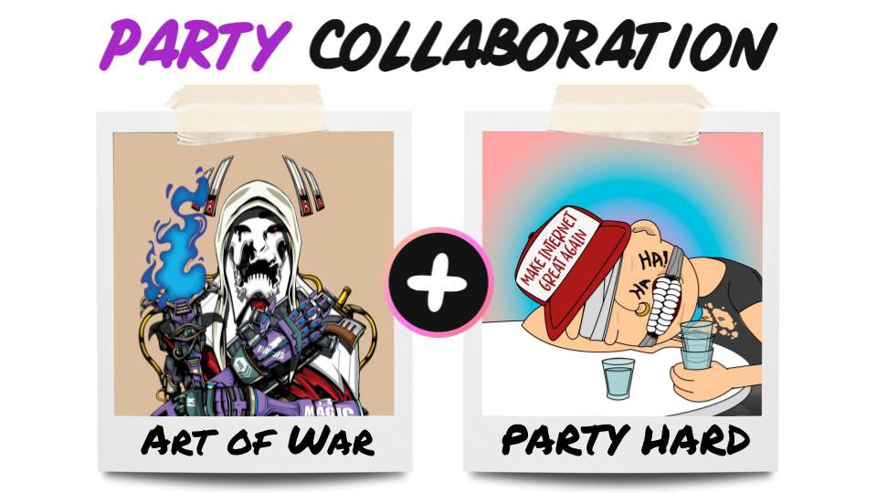 PartyHardNFT's tweet photo. 🎉Art of War X Party Hard🎉
🏆#NFTGiveaway prizes: 
5x WL spots Party Hard
10x WL spots Art of War

1️⃣ Follow 
@_Art0fWar 
 &amp;
@PartyHardNFT
2️⃣ ❤️&amp; RT
3️⃣ Tag NFT frens

⏰ 24 HR - 15 Winners

Good luck!
#NFT #NFTart #NFTs #DigitalArtist https://t.co/9VkcA1dRsq