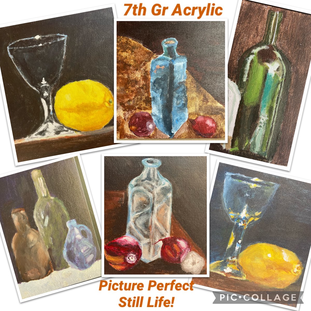 The 7th Gr. Final project was a culmination of all the techniques they learned to create a 3D illusion on a 2D plane. My students AMAZED me and even themselves! So proud! Still Life- Acrylic on Canvas board. <a href="/RSDsmithschool/">Smith Middle School</a> @RSDNJArts