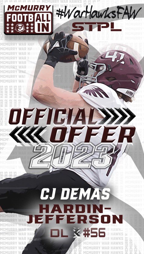 After a great conversation with <a href="/CoachSnyde/">Will</a>, I am blessed to say that I have received my first college offer to McMurry University.