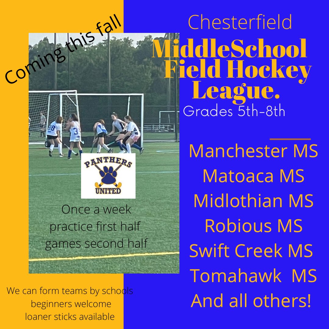 Help us #growthegame Fall Field Hockey Leagues! Email for more information or how you can help spread the word! Pass along to your schools! <a href="/cfieldsports/">chesterfieldsports (from RVA Sports Network)</a> <a href="/henricosports/">henricosports (from RVA Sports Network)</a> <a href="/hanoversports/">HanoverSports (from RVA Sports Network)</a>