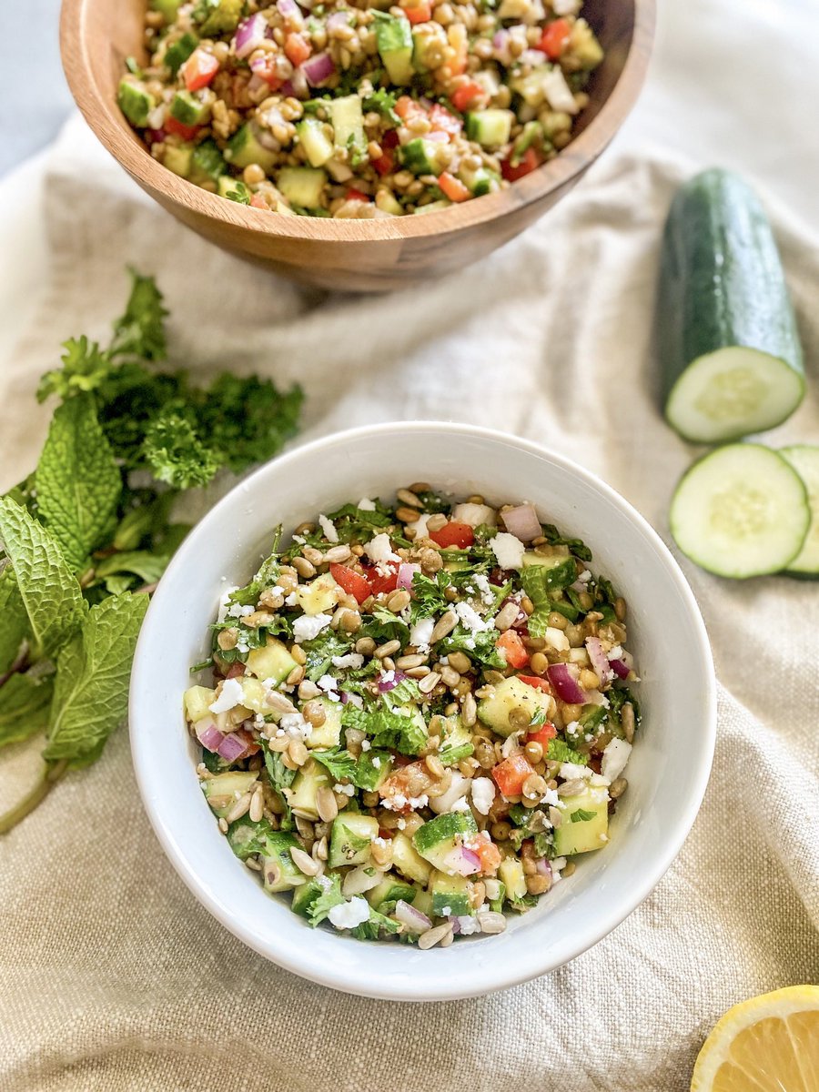 This easy Lentil Salad is made with cucumber, red pepper, red onion, fresh parsley, and mint, topped with sunflower seeds. Get full recipe here  consciously-vegan.com/lentil-salad/

#ConsciouslyVegan #Lentils #LentilSalad #VeganSalad #plantbasedprotein #easyvegan #vegan #plantbased