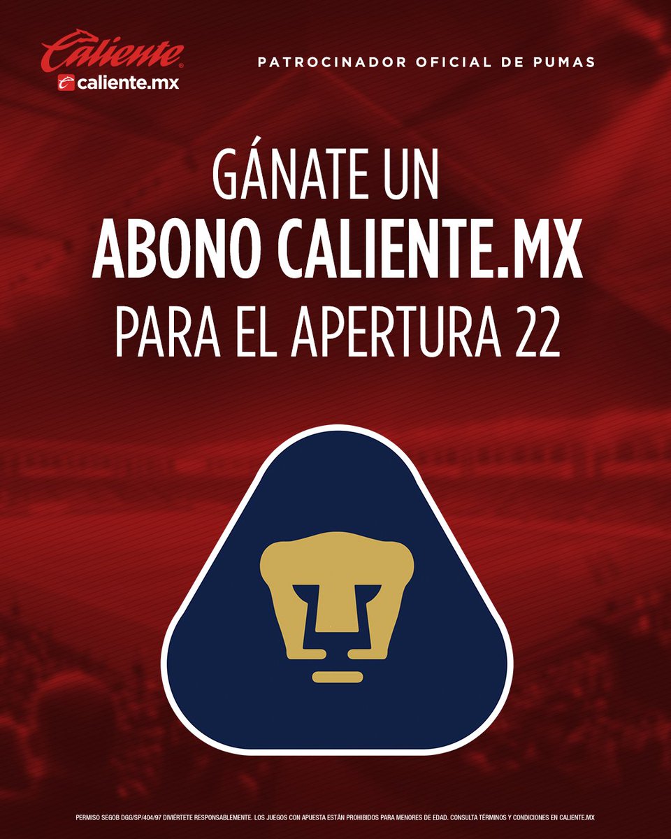 calientesports's tweet photo. 🚨https://t.co/ePBeOP0rVP te lleva al ESTADIO🚨
 
Gana un PASE DOBLE para los juegos de local de @PumasMX en el #AP22, incluye Fase Final🔥🐾
 
Haz esto👇🏽
1️⃣Sigue a @calientesports y @PumasMX 📲
2️⃣Dale 🔁 y ❤️
3️⃣Comenta los Hashtags #SoyDePumas y #MásAcciónMásDiversión 🔥

¡VAN! https://t.co/1VKSfRYl8j