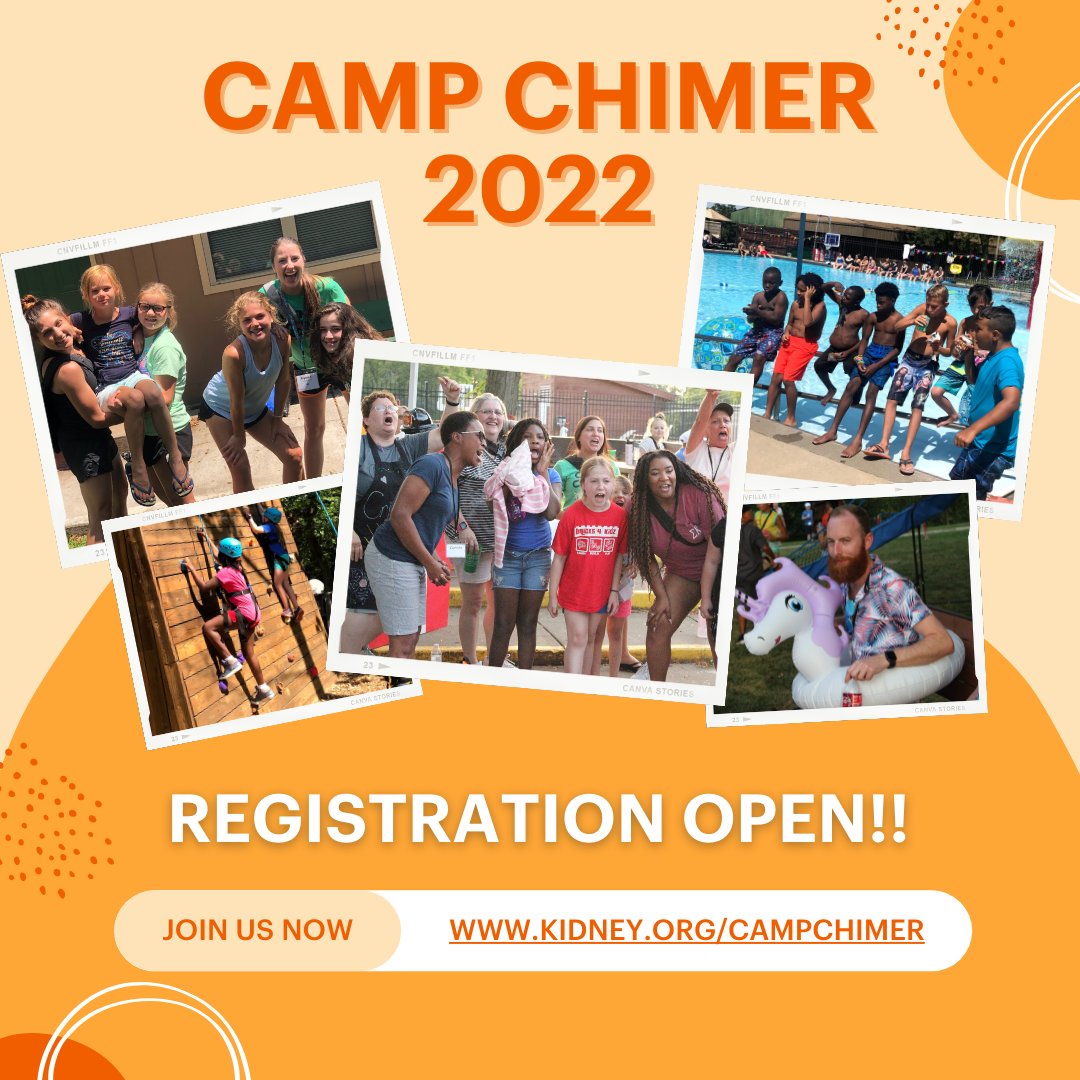 NKF_KSMO's tweet photo. Summer is here &amp; #CampChiMer day camp is on its way - a Camp for kids on #dialysis or post-transplant. JOIN US in #KansasCity this Aug 5-7 for fun in the sun. Registration open for Campers + we're seeking amazing humans to be Volunteers &amp; Counselors. Apply https://t.co/qxsRLhn8oK https://t.co/I3DngpHGB5