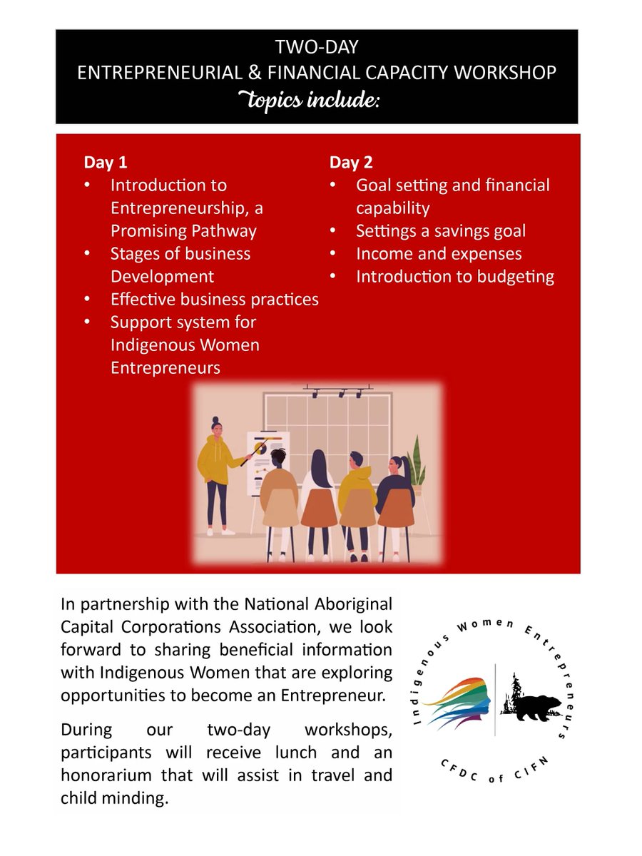CFDC of CIFN will be hosting the the 2nd Entrepreneurial &amp; Financial Capacity Workshop on July 5th &amp; 6th in Merritt, BC at the Lower Nicola Indian Band Hall. 
Please contact our BSO Chasity Jones for more information at chasity@cfdcofcifn.com.