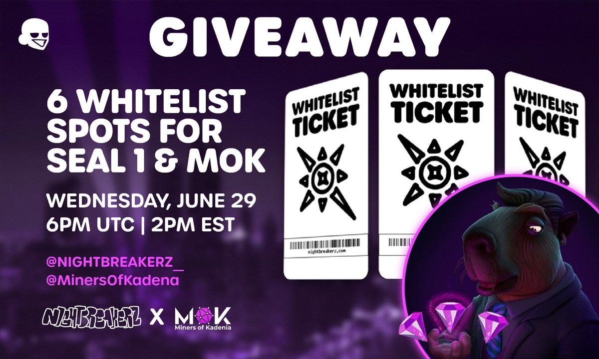 Mok mok 🔥 
Join us at 6PM UTC for a live AMA with <a href="/MinersOfKadenia/">The Miners of Kadenia</a> !!
To celebrate the collab, we’re giving away 3 NIGHTBREAKERZ and 3 MOK whitelist spots 🧟‍♂️ 
#NIGHTBREAKERZ #MOK #Kadena #KDA