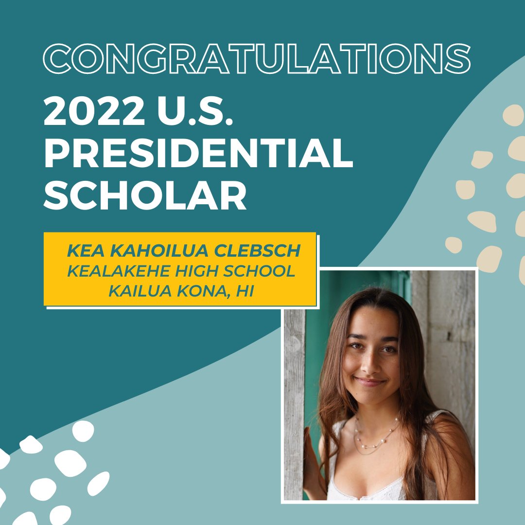 QuestBridge's tweet photo. We're thrilled to announce that Kea Kahoilua Clebsch, a National College Match Finalist from Kailua Kona, HI, was selected as a U.S. Presidential Scholar this year! Kea will be attending Stanford University in the fall. We are so proud of your accomplishments! #PSP22 https://t.co/dVZNrA0qUv