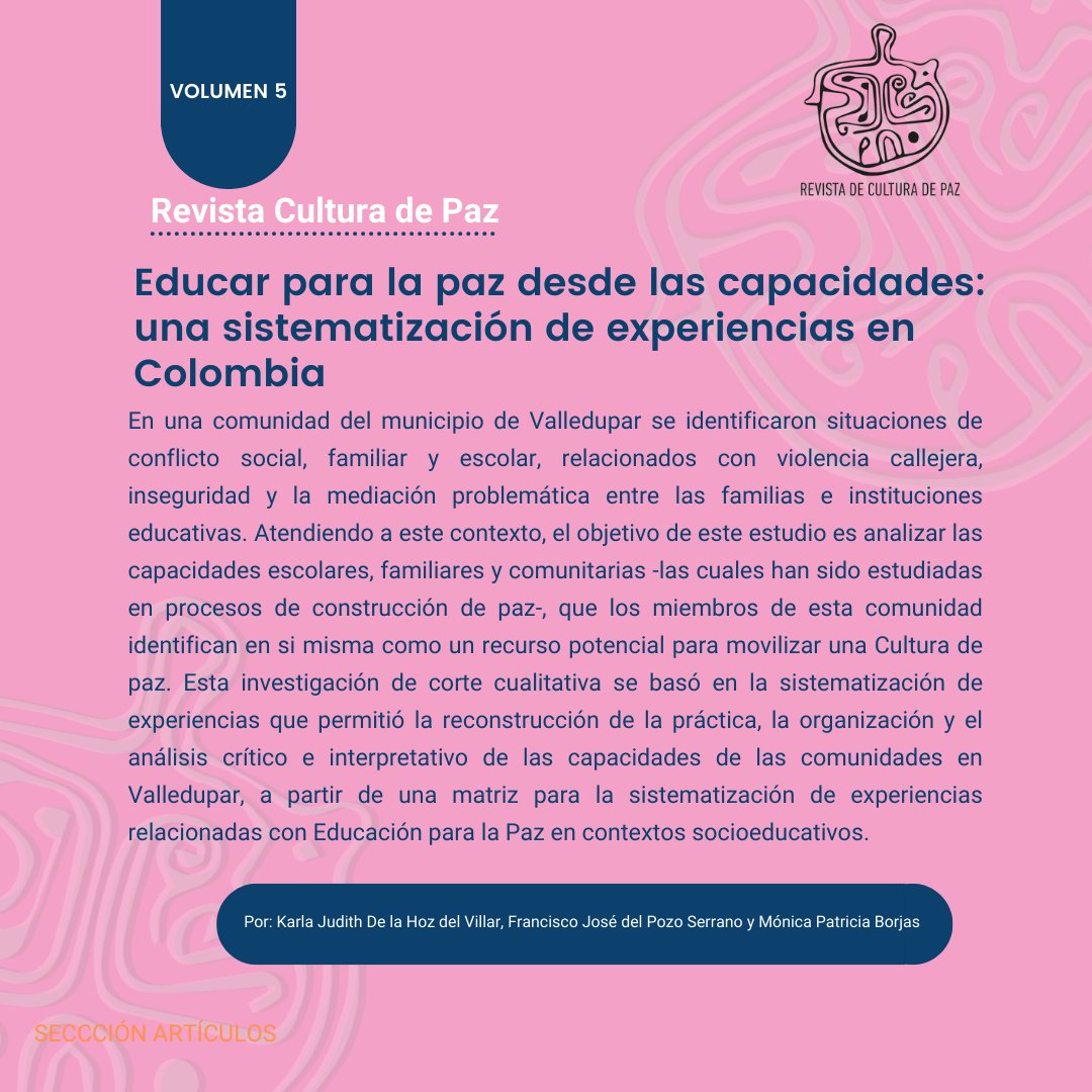 PazRevista's tweet photo. 📚 Revisa nuestra sección de Artículos / Debates sobre Epistemologías de la #Paz 🕊 en el #Volumen5
Revisa el artículo completo ➡️https://t.co/jXv8NxskUF
Autores:
@Karladelahoz
Francisco José del Pozo Serrano
Mónica Patricia Borjas https://t.co/fH3BO9Yhr4