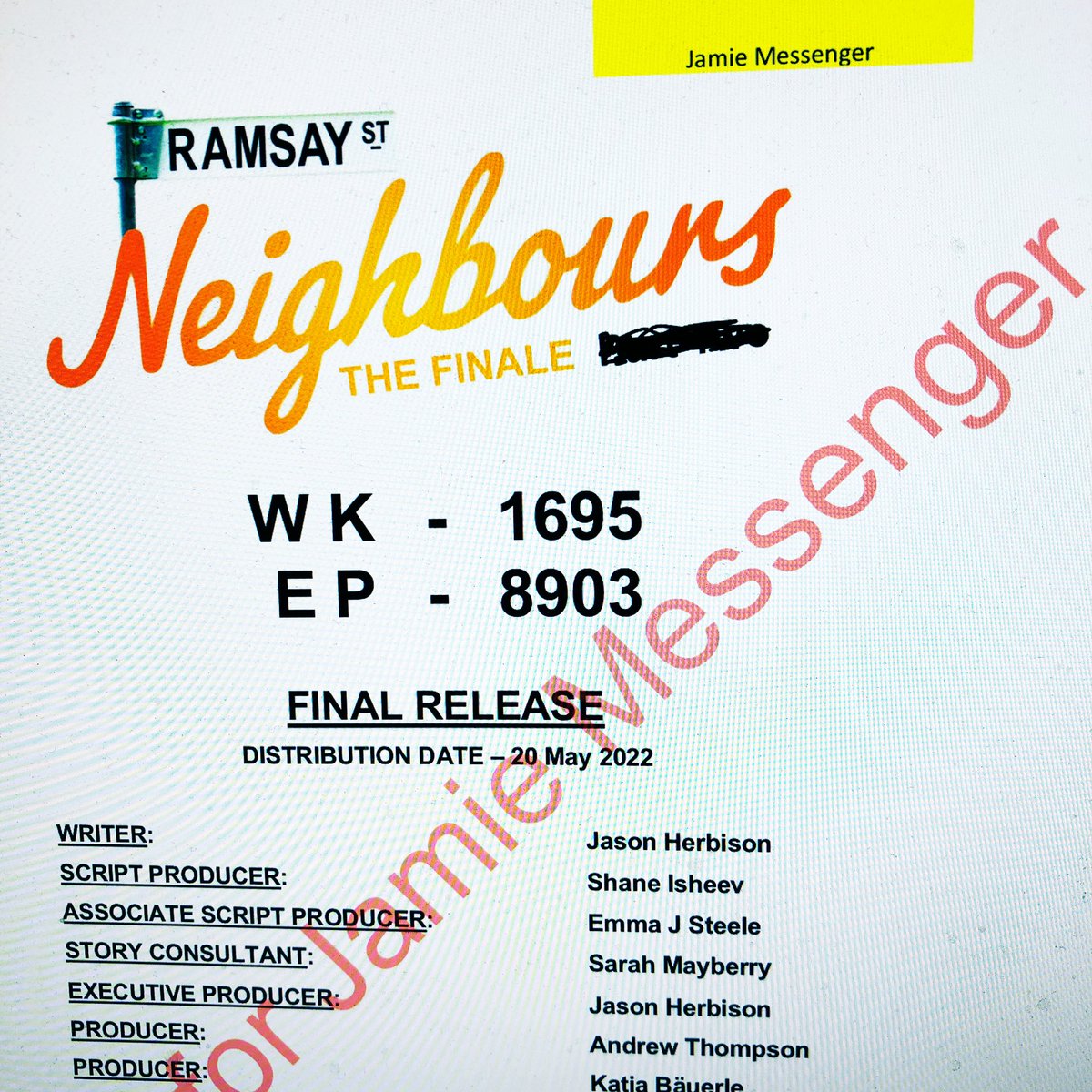 jamiemessenger's tweet photo. Today’s a bit of a sad day. I’m currently composing my score for the final ever episode of @neighbours https://t.co/d84qDUn5T3