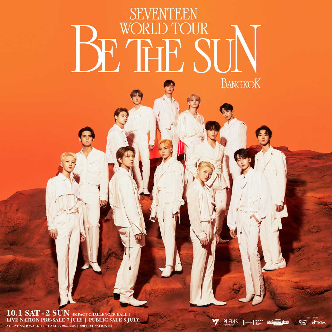 SEVENTEEN WORLD TOUR [BE THE SUN] ☀️ 1-2 ต.ค.นี้ อิมแพ็ค ชาเลนเจอร์ ฮอลล์ 1 เมืองทองธานี ? ราคาบัตรเริ่มต้น 1,800 บาท - พรีเซลล์สำหรับแฟนคลับวันที่ 6 ก.ค. ลงทะเบียนรับโค้ด Pre-sale วันที่ 28 มิ.ย. - 30 มิ.ย. คลิก bit.ly/3u4kZ9V - พรีเซลล์สำหรับสมาชิกไลฟ์ เนชั่น เทโร 7 ก.ค. สมัครสมาชิกฟรี! ผ่าน ? livenation.co.th/register ตั้งแต่วันที่ 28 มิ.ย. - 5 ก.ค. (เวลา 12.00 น.) - จำหน่ายบัตรทั่วไป 8 ก.ค. ที่ bit.ly/BeTheSun2022 โทร 0 2262 3838 SEVENTEEN WORLD TOUR [BE THE SUN] ☀️ Oct 1-2 at Impact Challenger Hall 1, Muang Thong Thani ? Ticket starts from 1,800 baht - Fanclub Pre-sale on 6 July. log on and register to receive a code to be used for ticket purchases at bit.ly/3u4kZ9V between 28 June – 30 June - Pre-Sale tickets on 7 July registration for pre-sale ? livenation.co.th/register between 28 June – 5 July (at 12.00) - Public sale on 8 July at bit.ly/BeTheSun2022 or call 0 2262 3838 #세븐틴 #SEVENTEEN #BETHESUN #SEVENTEENTH2022