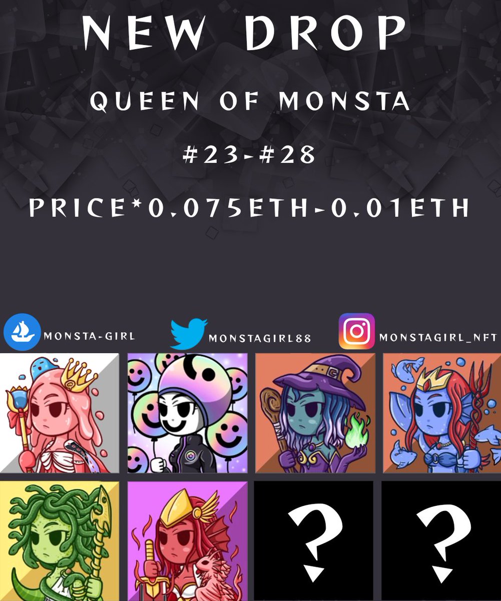 0xJayDog's tweet photo. 🔥 NEW DROP 🔥 #23-#28

Available Now Theme ''QUEEN OF MONSTA'' Listed 6 New Items 

Don't miss Buying 1 get 1 free Only buying number #23-#28!!!

🪙PRICE*0.0075ETH-0.01ETH🪙

Let's collect now 👇 

https://t.co/BJ3lPgoyo4

#NFTs #NFTCommunity #NFT #nftcollectors https://t.co/3PITHza0UD
