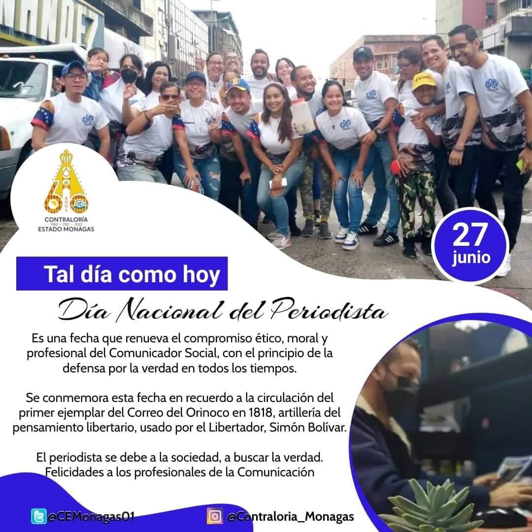 CEMonagas01's tweet photo. "Ser Periodista es tener la oportunidad de transformar algo todos los días". Gabriel G. Márquez. 
Llegue a los profesionales de  la verdad, en especial a nuestro funcionario @LeonettTomas el reconocimiento de los hombres y mujeres de este Órgano de Control Fiscal. @CGRVenezuela https://t.co/mNfqKEkpOf