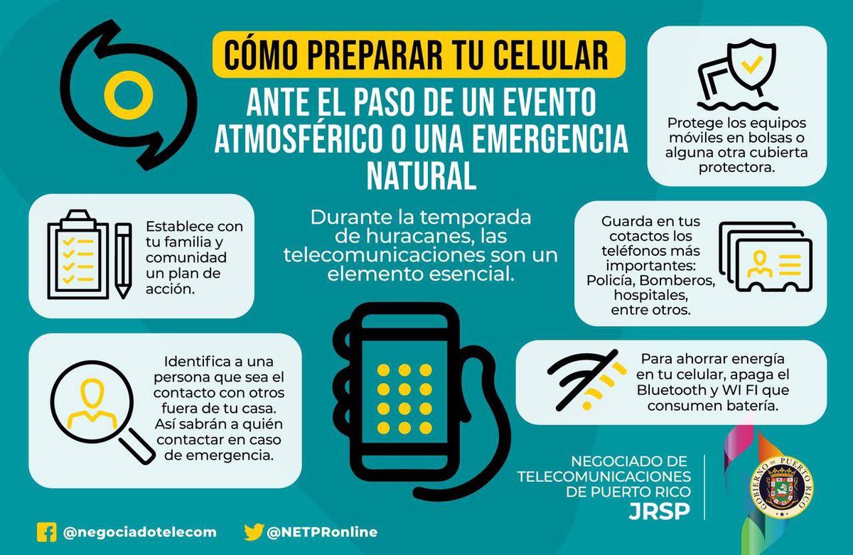 NETPRonline's tweet photo. 🆘 Conoce como debes preparar tu celular 📱 ante un evento atmosférico o emergencia natural. #NETInforma aquí ⬇️ @JuntaJRSP https://t.co/wjQYnbWIJw