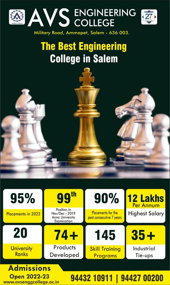 AvsSamuvel's tweet photo. *AVS ENGINEERING COLLEGE*

THE BIG STEP!
Got Your Marksheet?
Take the Next step Towards your Dream Career!

Admission Open 2022-2023

*For enquiry fill the form below:*
https://t.co/T1OxiFFEkr 

#Topengineeringcollege #Top99thcollege
#avsec  #studyatavsec
#counsellingcode2636 https://t.co/h5QaTnyDJU