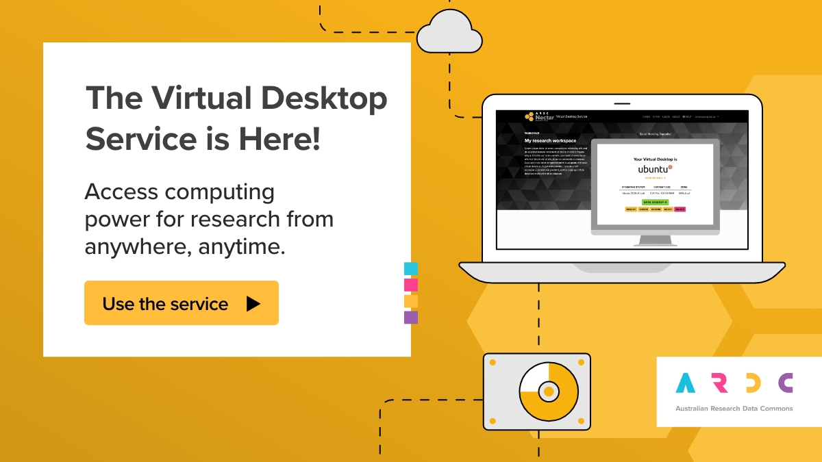 Australian Research Data Commons (ARDC) (@ardc_au) on Twitter photo Data-intensive research demands extra computing power. Australian researchers can now use our Virtual Desktop Service, powered by <a href="/nectar_cloud/">ARDC Nectar Research Cloud</a>, to set up a personal computer in the cloud in minutes with their AAF login: bit.ly/ARDCvds
<a href="/qcifltd/">QCIF</a> <a href="/MonashUni/">Monash University</a> <a href="/UniMelb/">University of Melbourne</a> Data-intensive research demands extra computing power. Australian researchers can now use our Virtual Desktop Service, powered by <a href="/nectar_cloud/">ARDC Nectar Research Cloud</a>, to set up a personal computer in the cloud in minutes with their AAF login: bit.ly/ARDCvds
<a href="/qcifltd/">QCIF</a> <a href="/MonashUni/">Monash University</a> <a href="/UniMelb/">University of Melbourne</a>
