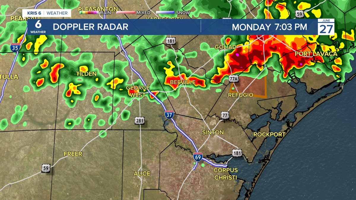 From Dale Nelson: A severe thunderstorm warning is in effect for Refugio and Bee county until 7:30 pm from Refugio.. These storms are moving south at 20 mph. Details on KRIS 6 #CCWX