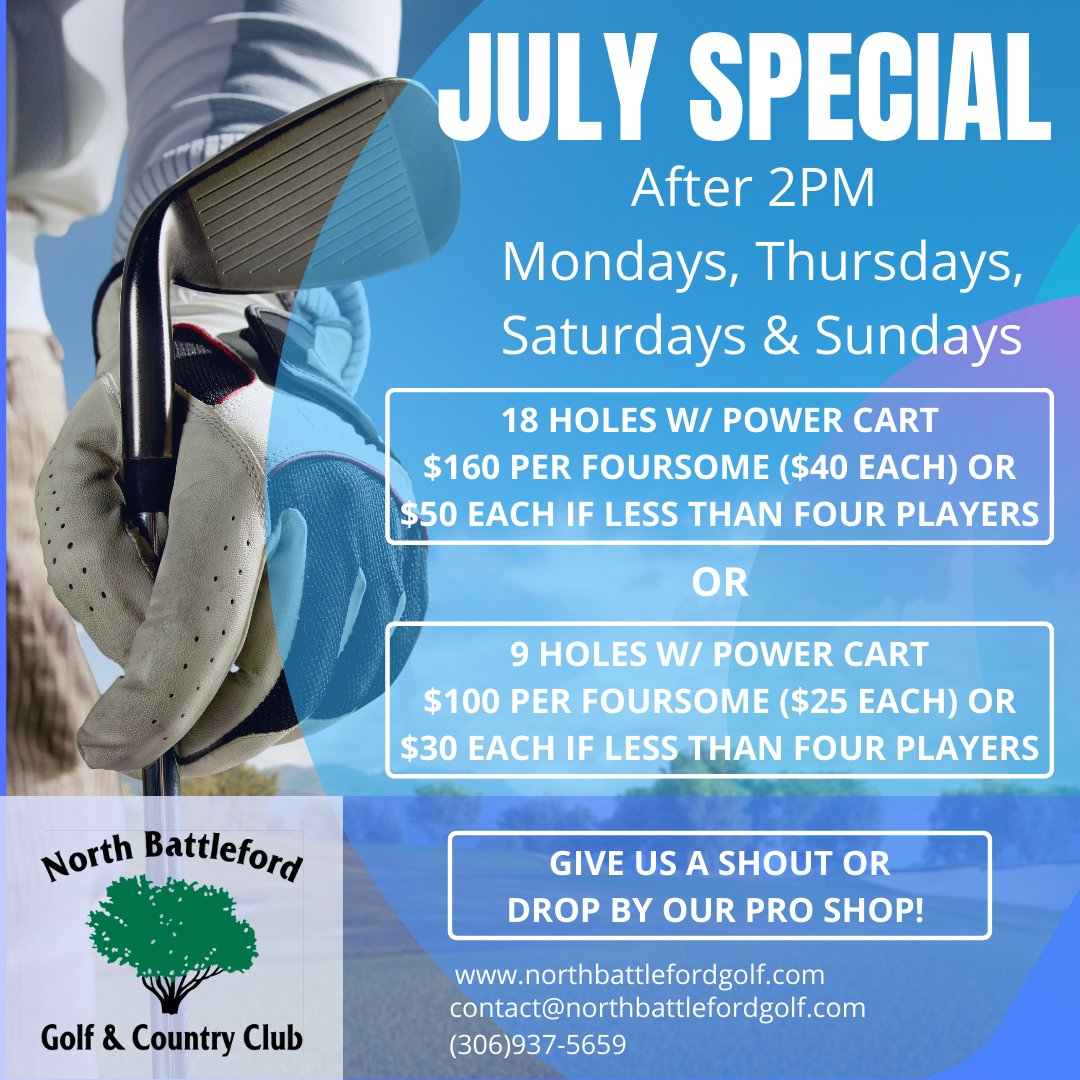 Shh! It's almost July... but don't worry, we've got you covered with another great monthly special! ⛳️ 

#NorthBattleford #Golf #Saskatchewan