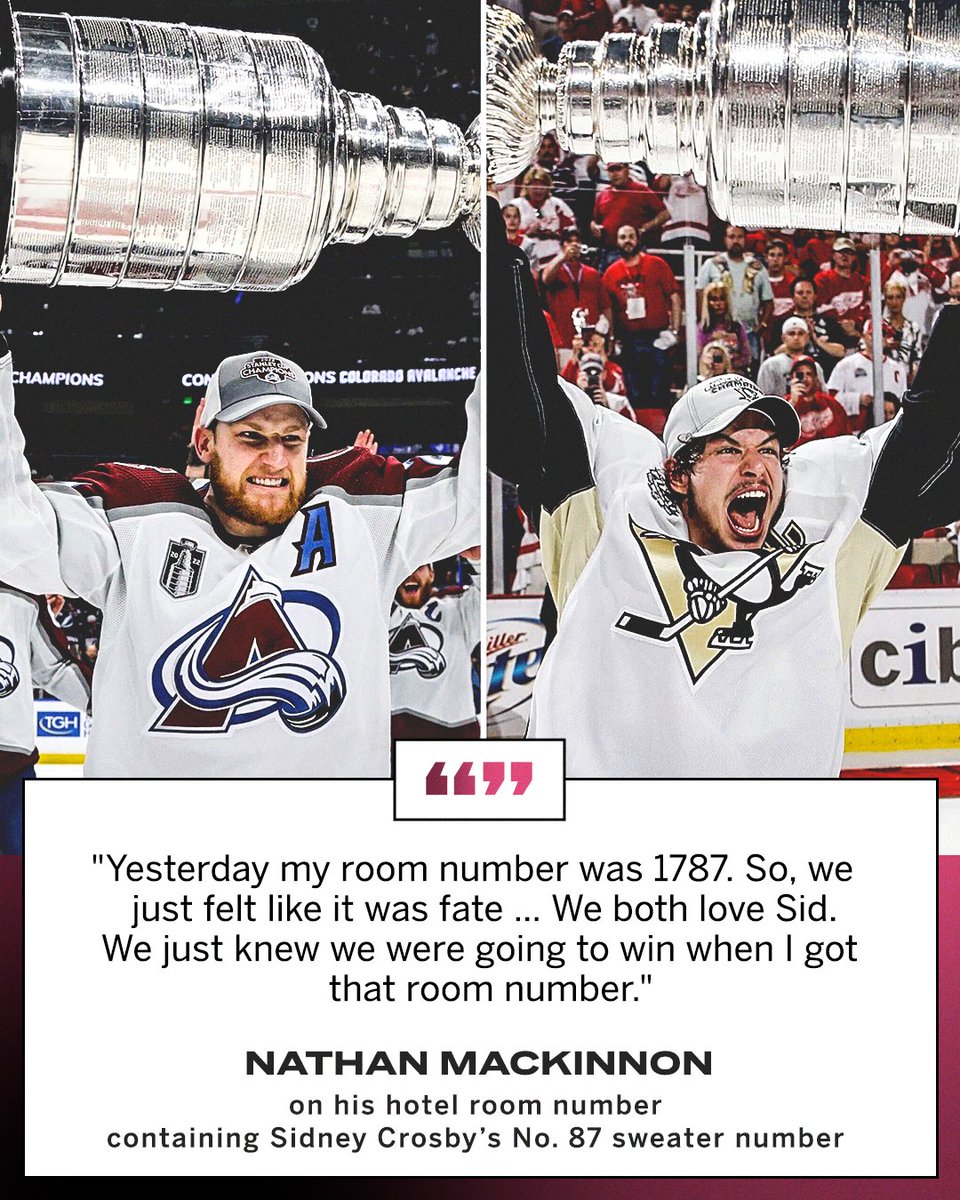 SportsCenter's tweet photo. Nathan MacKinnon saw Sidney Crosby's sweater number in his room number and immediately knew 🔮 https://t.co/c570CHfPNG