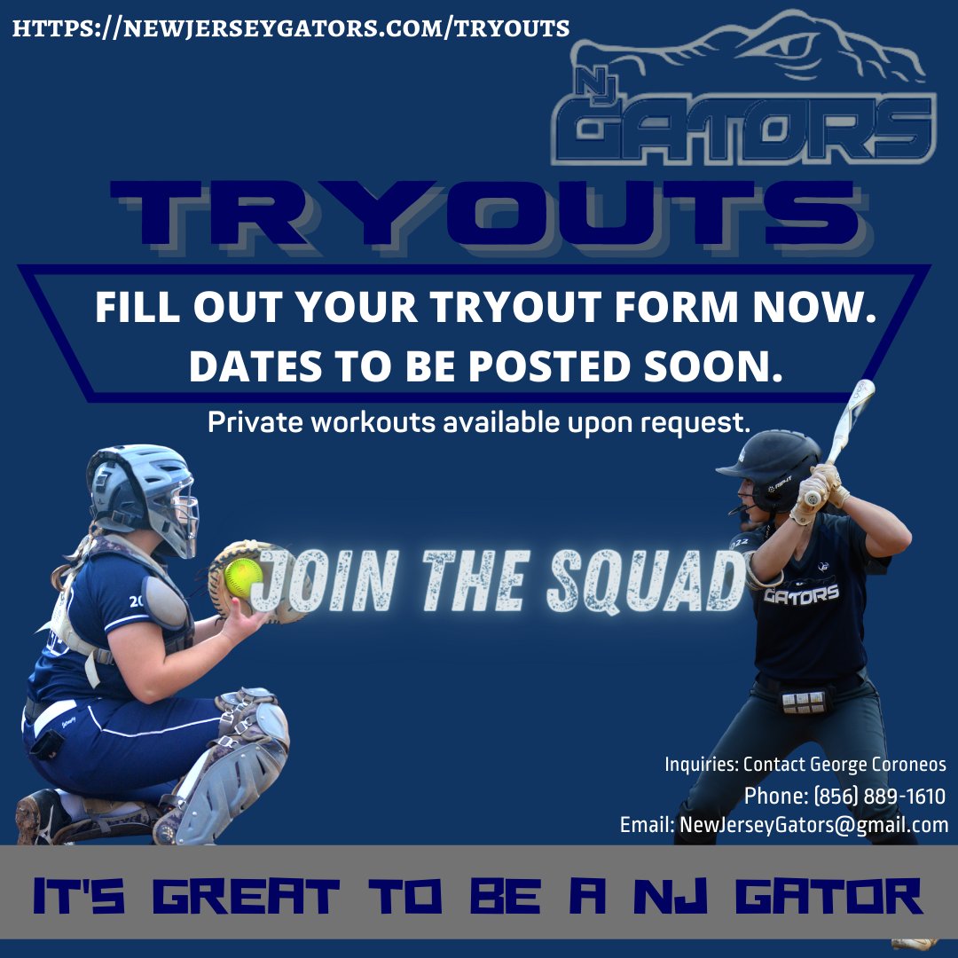 njgatorsgold's tweet photo. βΌοΈTryouts are coming up! Fill out your tryout form NOWβΌοΈ https://t.co/H0dRsfZSGS
Keep an eye out for our tryout dates soon! Check out some of the places former players have gone and where the NJ Gators organization can take you or your player!π₯π
#njgators #njsoftballtryouts https://t.co/LT54Cmd5aN