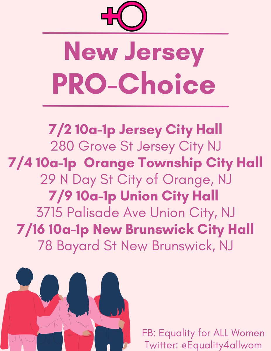 Equality4allwom's tweet photo. Upcoming protests in New Jersey! 

#NewJersey #prochoice #WomensRights https://t.co/RVvdDntIXl