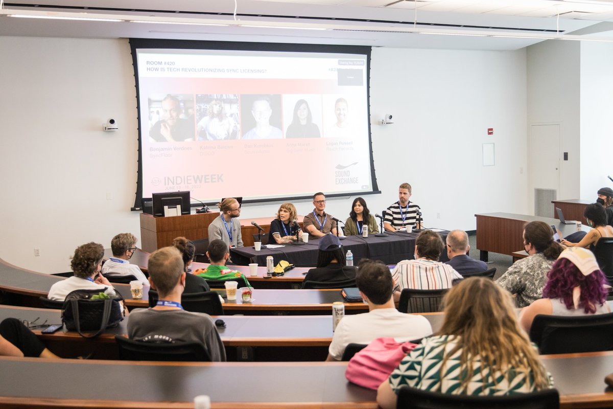 SyncFloor's tweet photo. Our own Head of Music, @BenjaminVerdoes, moderated the panel, "How Tech is Revolutionizing Sync Licensing," at @a2im's Indie Week 2022! 

Thank you to panelists @discokatrina (@discohq), Dan Korobkin (@sourceaudio), Anna Marsh (@BigSyncMusic) and Logan Russell (@reachrecords)! https://t.co/DHvbR8zZbl