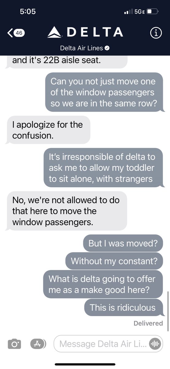 MeghanButler's tweet photo. Kind of crazy how @Delta changed my seats w/o asking, putting my toddler in a different row, but when i asked them to just switch one seat so we could be in the same row, they suddenly “can’t switch w/o permission” 🧐 https://t.co/pPhTBVzzHP