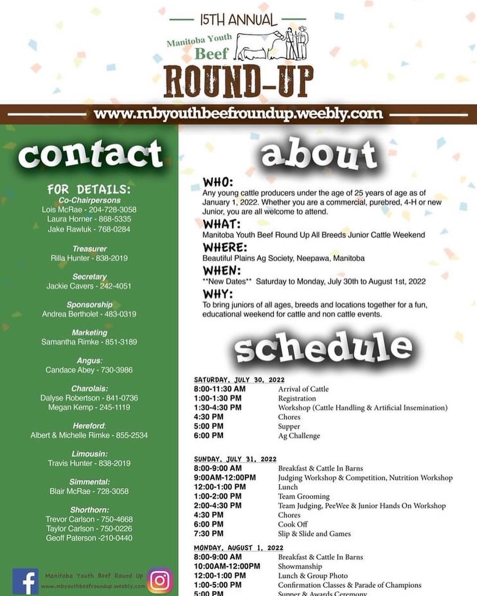 Entries close July 1 for Manitoba Youth Beef Roundup 2022. July 30, 31 and August 1. In neepawa.  View forms at mbyouthbeefroundup.weebly.com.   #juniors#cattle