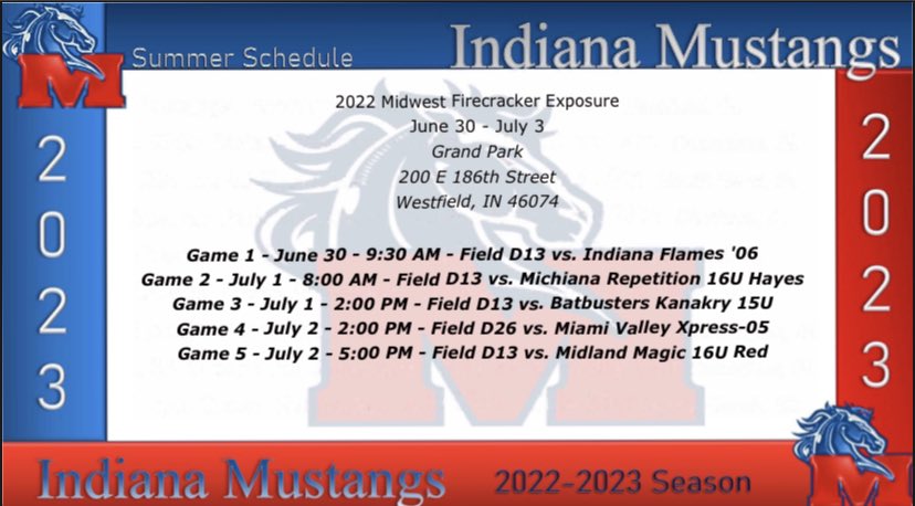 Schedule for this weekend at Grand Park for the Midwest Firecracker Exposure Showcase. So excited to see more competition and get better with my teammates!