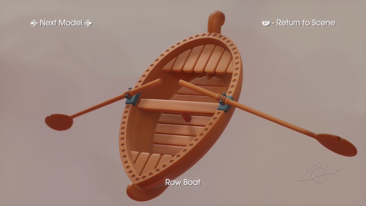 TimeSpentWhere's tweet image. I added a model viewer to my Dragon scene and I'm really pleased with how it turned out. The cute cat fisherman and his leaf shaped boat are my favourites. @mediamolecule #MadeInDreams #DreamsPS4 #3dart #characterdesign