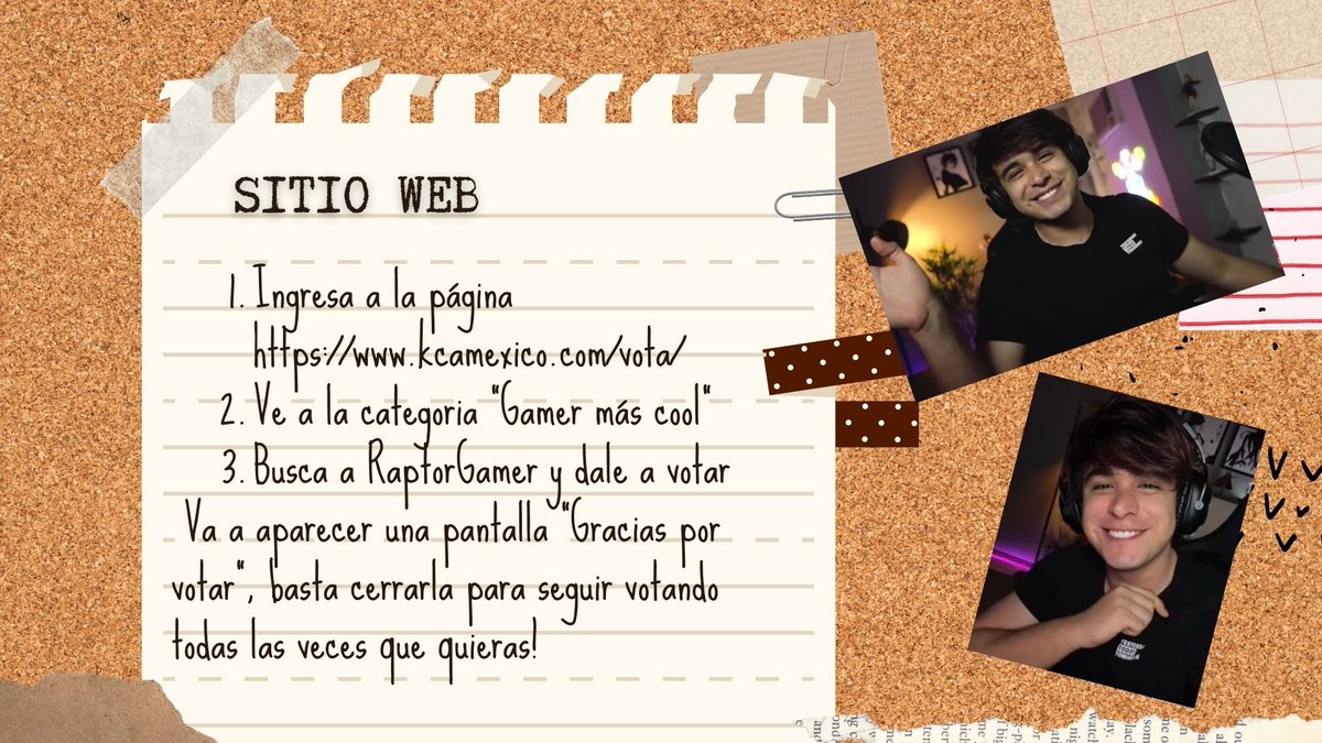CoMPasMoments's tweet photo. COMENZARON LOS #KCAMexico 
y RAPTOR GAMER ESTA PRE-NOMINADO A GAMER MAS COOL🏆

PAGINA PARA VOTAR: (https://t.co/I3RkUP02UN)
no olviden dar RT🔁 (tambien cuenta como voto)
PONER LOS # DE ESTA MANERA:
#RaptorGamer #KCAMexico 
Mas información: https://t.co/6XCvJgAjbF