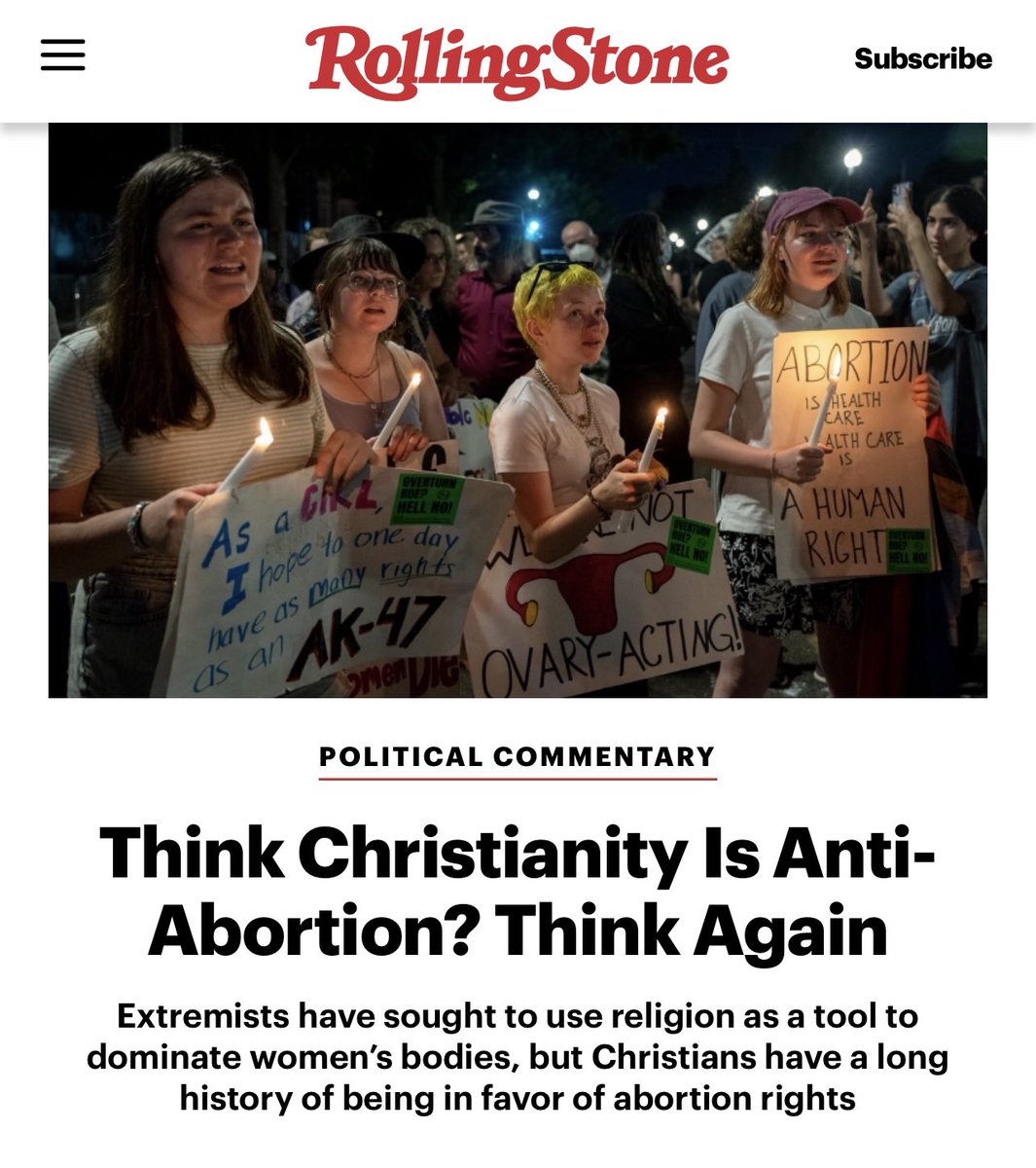 This is such an important story. Please read and amplify the voices of pro-reproductive freedom Christians. It’s currently the top story on the Rolling Stone homepage, but let’s share it even wider: rollingstone.com/politics/polit…