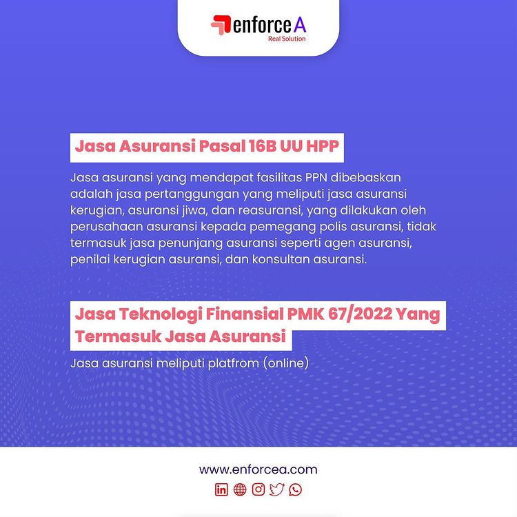EnforceA_info's tweet photo. Tidak hanya mengatur tentang jenis jasa yang terutang PPN saja, tetapi juga mengatur mengenai jasa yang dibebaskan PPN sesuai dengan pasal 16B UU PPN s.t.d.t.d UU HPP.

Apa sajakah yang dibebaskan PPN tersebut? Yuk simak postingan ini!

#enforcea #petacreative https://t.co/3g9AFCQham