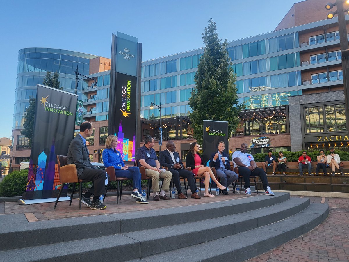 Excellent panel on innovation in sports hosted by @cubs on a beautiful night <a href="/GallagherWayChi/">Gallagher Way Chicago</a>! Thanks to <a href="/iidonije/">Israel</a>, <a href="/LynchSports1/">Vicky Lynch</a> <a href="/chicagoredstars/">Stars FC</a>, Ishwara Chrein <a href="/ChicagoFire/">Chicago Fire FC</a>, Kevin Cross <a href="/NBCSports/">NBC Sports</a>, <a href="/robertsereci/">Robert Sereci</a> <a href="/MedinahCC/">Medinah Country Club</a>, &amp; <a href="/cranek1876/">Crane Kenney</a> for sharing insights! <a href="/Chi_Innovation/">Chicago Innovation</a>