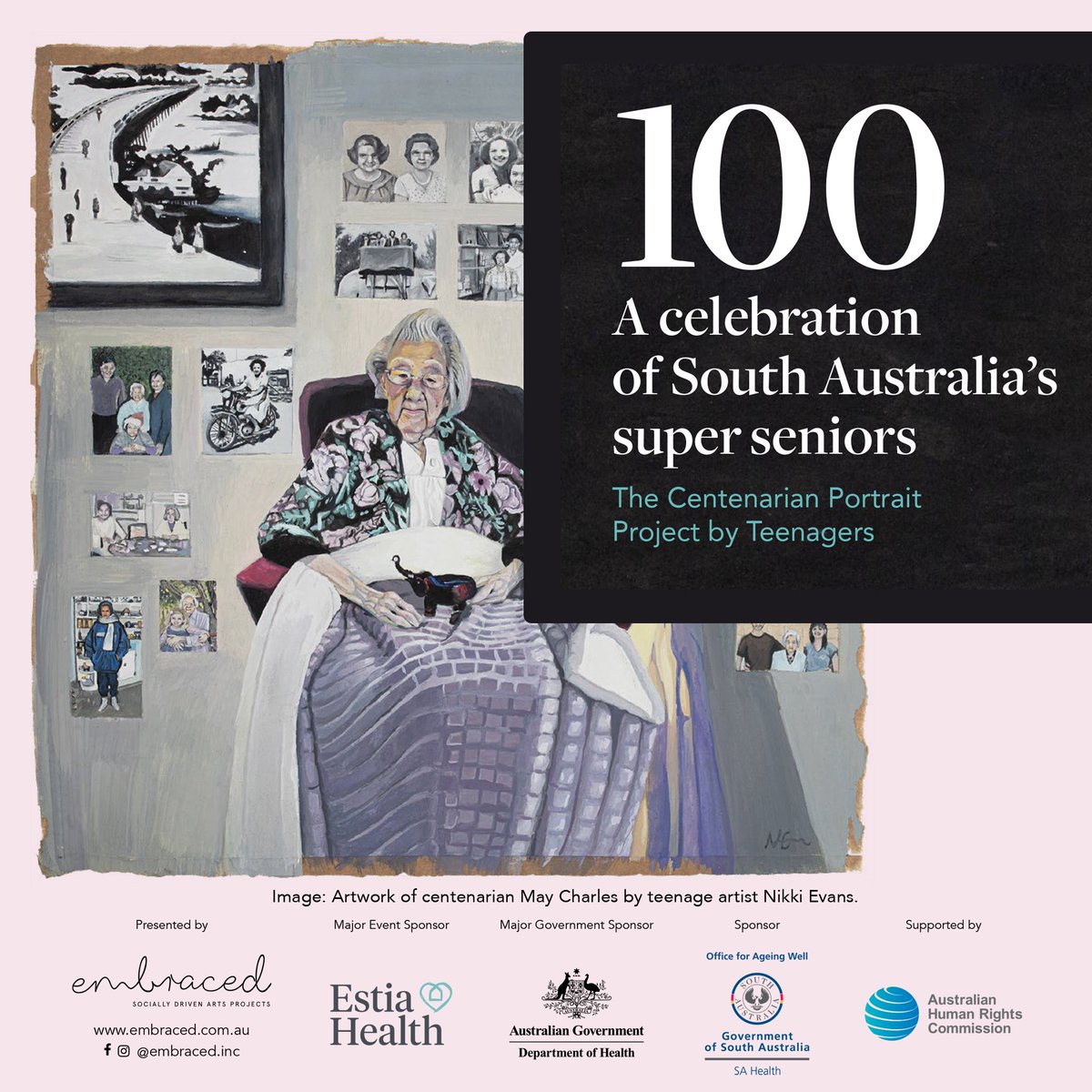 Calling all South Australians! Don’t miss your opportunity to view the uplifting Centenarian Portrait Project by Teenagers, closing this Thurs, 30 June. Presented by Embraced, this inspiring exhibition immortalises 100 of SA’s ‘super senior’ citizens. embraced.com.au/sa-centenarian…