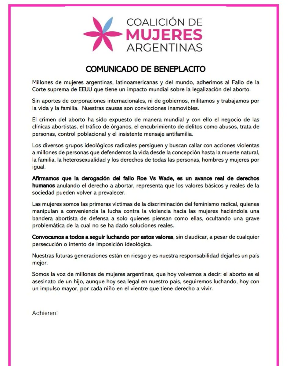 JovConValoresof's tweet photo. Comunicado de beneplácito.

Junto con @ValoresOficial  y @CynthiaHotton  adherimos al comunicado de la @de_argentinas por el fallo Roe vs Wade. 

#CoalicionDeMujeresArgentinas
#RoeVsWade 
#JovenesEnPolitica
#PoliticaConValores https://t.co/GNClKeXMf7