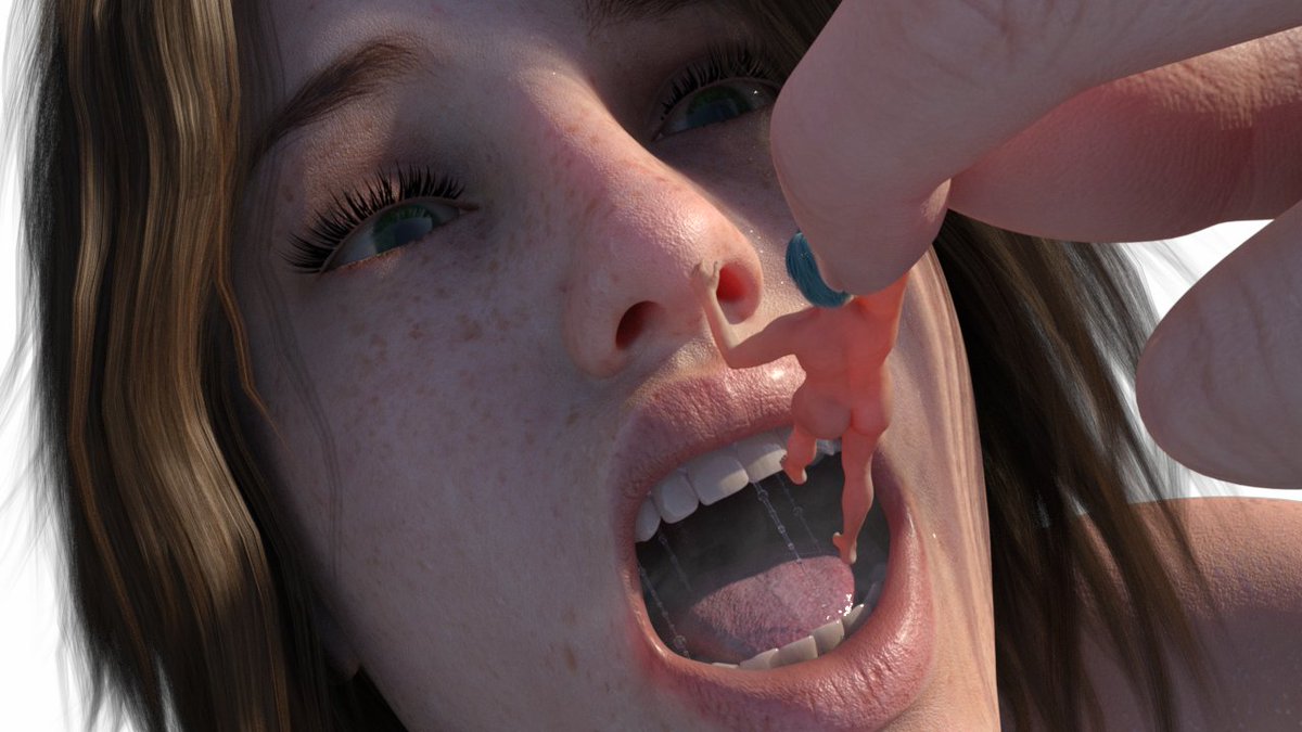 Popgous's tweet photo. Vore test I quickly threw together featuring @ReiHinoAi, using the new #FluidForDaz for those sweet saliva strands https://t.co/FfGnMJted3