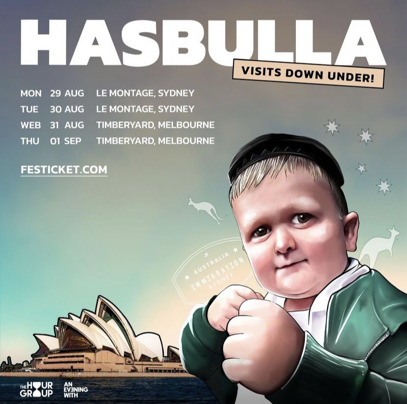 Narzzo's tweet photo. ANNOUNCEMENT!!!
The funniest personality online HASBULLA is coming to AUS!!
Tickets go on sale Thursday!
More details in replies below
#TheHourGroup #FullClipRadio https://t.co/2nS4BDPXby