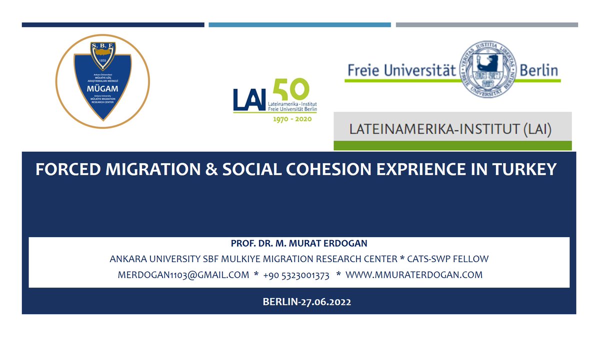 MÜGAM Direktörü <a href="/mmerdogan1103/">M. Murat Erdoğan</a> 
Berlin Frei (Hür) Üniversitesi Latin Amerika Araştırmaları Merkezinde (LAI) yüksek lisans ve doktora öğrencilerine Türkiye'nin mülteciler ve sosyal uyum konusundaki tecrübelerini aktardı 
<a href="/FU_Berlin/">Freie Universität</a>
<a href="/AnkaraUni/">Ankara Üniversitesi</a> <a href="/celikorhan/">Orhan Celik 🇹🇷</a> <a href="/AUSBFM/">Siyasal Bilgiler Fakültesi - Mülkiye</a> <a href="/igam_academy/">İGAM Academy</a>