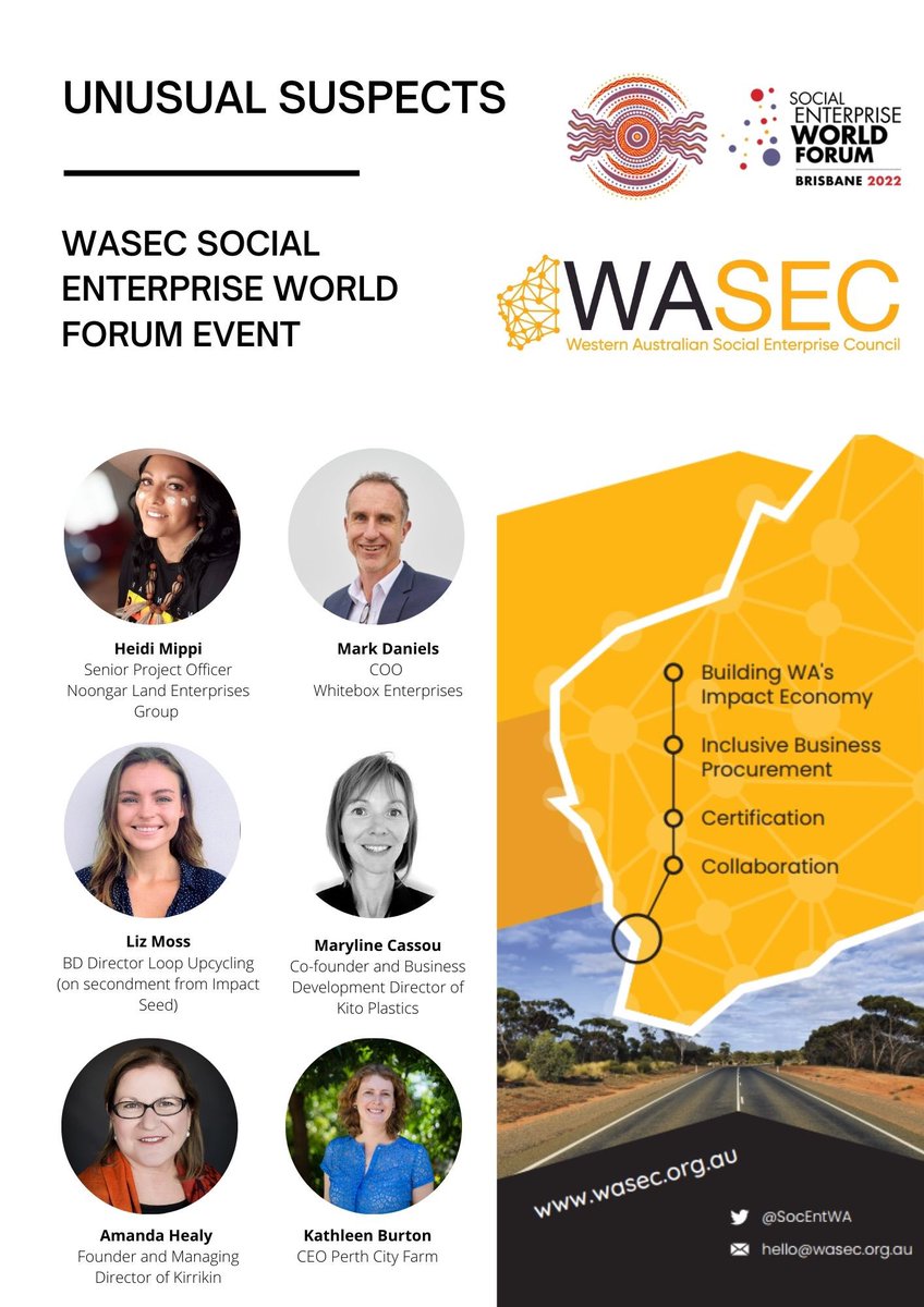 3 weeks til Perth's Social Enterprise World Forum event and it's already halfway to a sellout.  With a great guest lineup and discussion format..and only 100 tickets available, this is not one to leave to the last minute. Book now for 21 July at  events.humanitix.com/wasec-social-e…