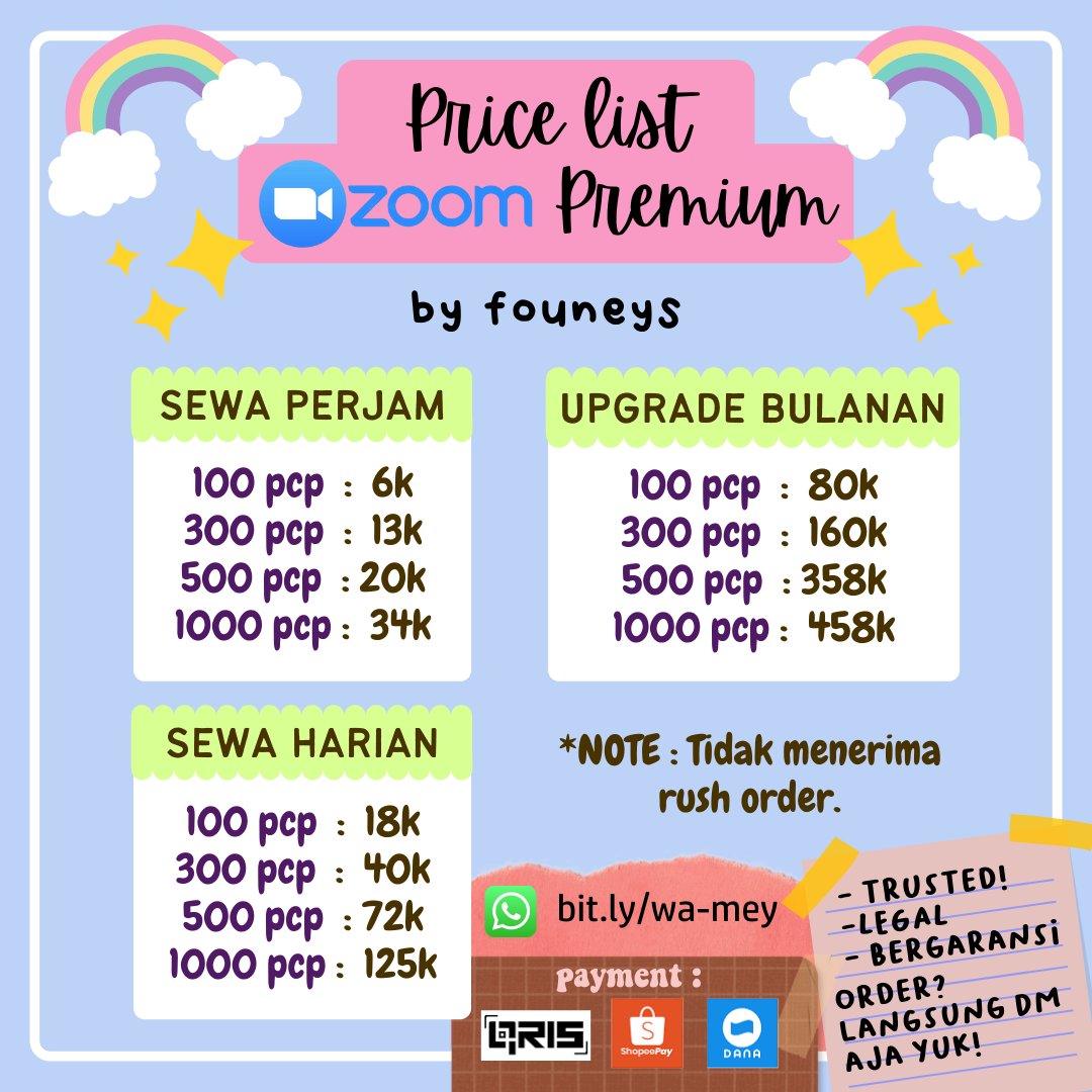 founeys's tweet image. halooo–!💫 meya jual banyak aplikasi premium sampai zoom pro juga loh!😉

✅ trusted
✅ bergaransi
✅ sudah banyak testi
💳: QRIS, Dana, Spay

minat??🤔 langsung DM meya aja yuk! jangan lupa mention after DM ya biar meya langsung balas😆😆
#zonauang #zonaba #zonajajan