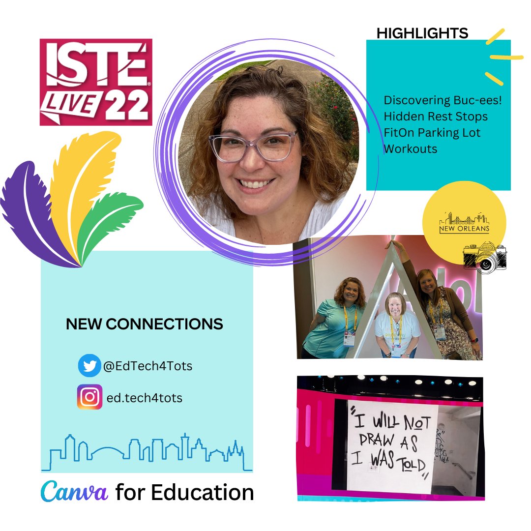 Better late than never!  Here's that @canva
 template design from @tishrich @CanvaEdu
 for #ISTELive22!  Saturday was our Travel Day followed by shenanigans and opening keynote speakers on Sunday @ISTE with #CanvaDesignChallenge #CanvaForEducation
