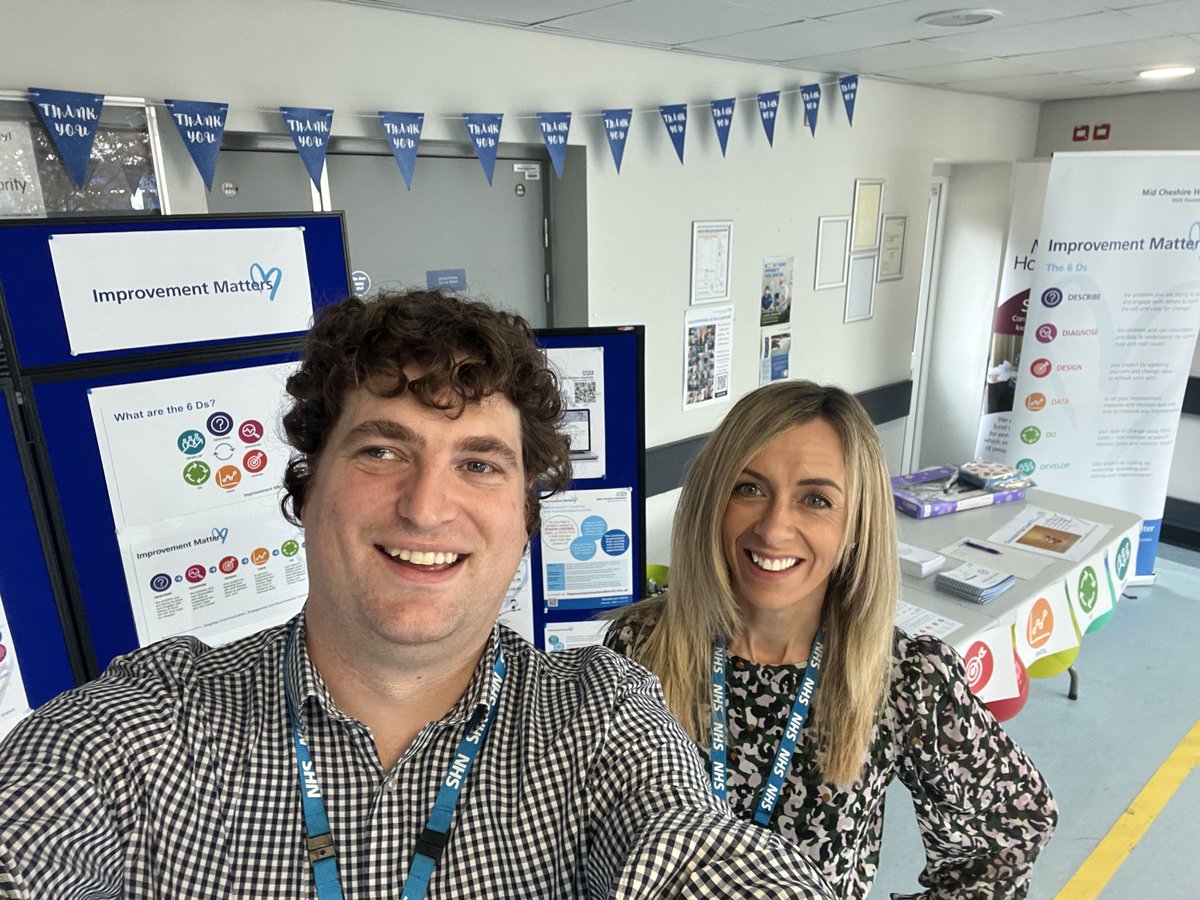 Come and see me and ⁦@Lauren982⁩ at our ⁦@mchtimprovement⁩ stall to learn about all things improvement ⁦@MidCheshireNHS⁩ and how you can get involved! #QITwitter