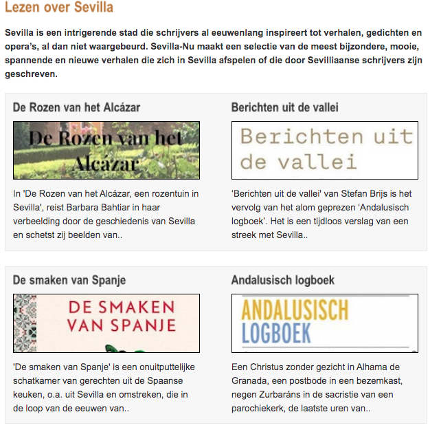 En daarom speurt ook Stedenman het internet af, leest kranten en tijdschriften zodat de boekenpagina's van 'zijn' steden regelmatig worden aangevuld met mooie titels, zoals op sevilla-nu.nl/lezen-over.html 
#Sevilla #stedentrip #boekopdekaart