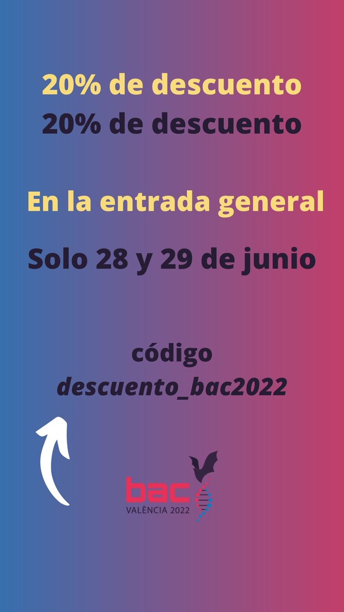 ¡20% de descuento en la entrada del BAC! Solo durante 2 días, 28 y 29. Mira lo que tenemos preparado 👇 bac.febiotec.es/tienda