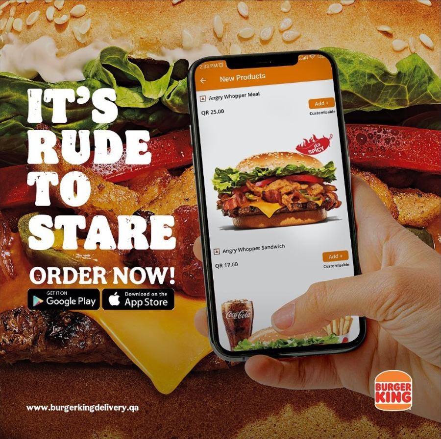 BurgerKingQatar's tweet photo. Flame-grilled hot meals and deals exclusively for you on the Burger King Delivery app. Get it now. 📲 https://t.co/0JpRWBN9g7